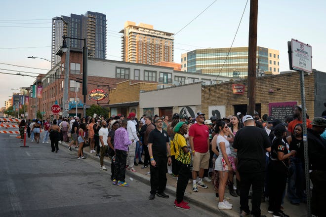 Fans wait in line for the Mass Appeal x Hulu “Freaknik: The Wildest Party Never Told” showcase at Stubb’s at SXSW Wednesday March 13, 2024.